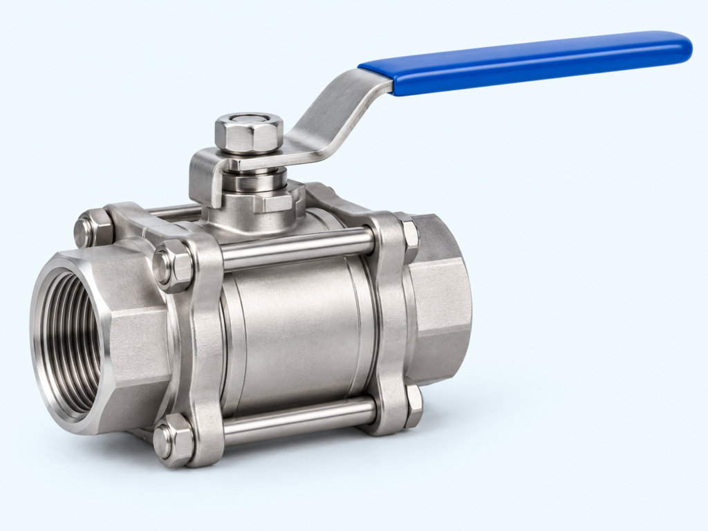 Three-Piece Threaded manual valve — AI product illustration